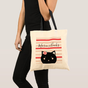 Tote Bag Bibliothèque de livres sur le nom de chat Kitty