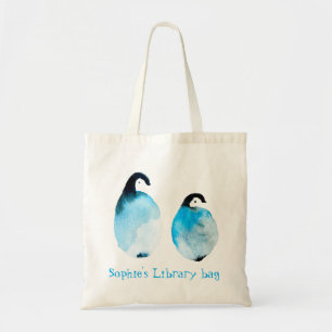 Tote Bag Bibliothèque de manchots mignons à l'aquarelle nom
