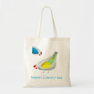 Tote Bag Bibliothèque de poulets mignons aquarelle nom