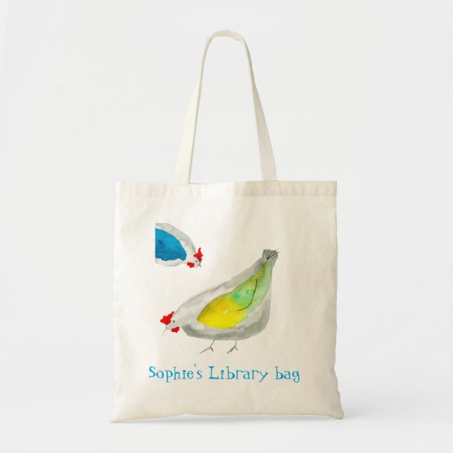 Tote Bag Bibliothèque de poulets mignons aquarelle nom (Devant)