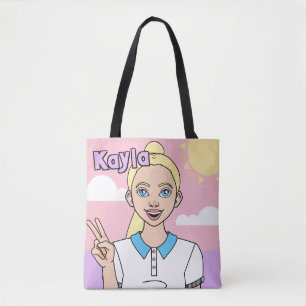 Tote Bag Bibliothèque étudiante Blonde Pink Cartoon Girl Sc