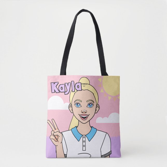 Tote Bag Bibliothèque étudiante Blonde Pink Cartoon Girl Sc (Devant)