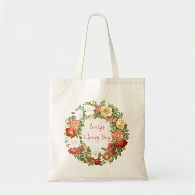 Tote Bag Bibliothèque florale personnalisée (Devant)