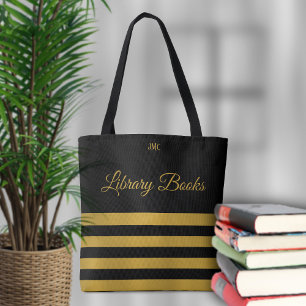 Tote Bag Bibliothèque Monogramme en bande noire et jaune Fo