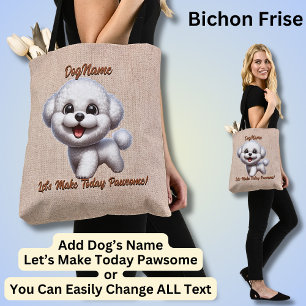 Tote Bag Bichon Frise - Ajouter le nom du chien, modifier l