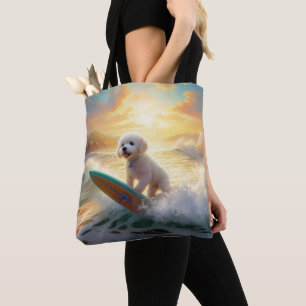Tote Bag Bichon Frise Beach Plage Surf Peinture