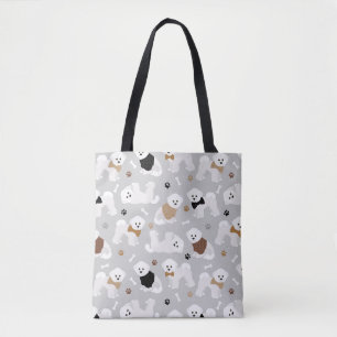 Tote Bag Bichon Frise Bones and Paws Grey