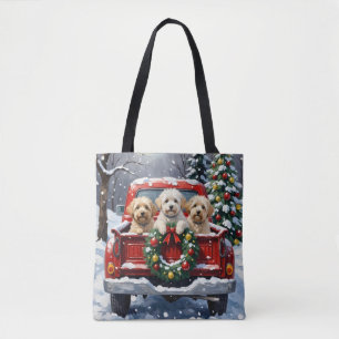 Tote Bag Bichon Frise camion rouge de Noël vacances
