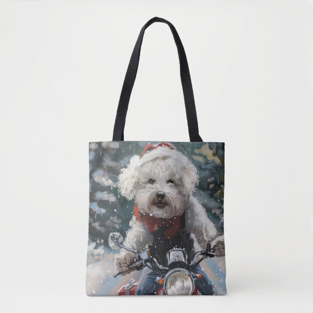 Tote Bag Bichon Frise Chien équitation Moto Noël (Devant)