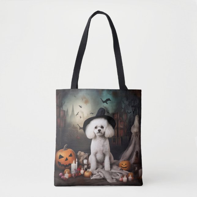 Tote Bag Bichon Frisé Citrouilles Halloween Épouvantable (Devant)