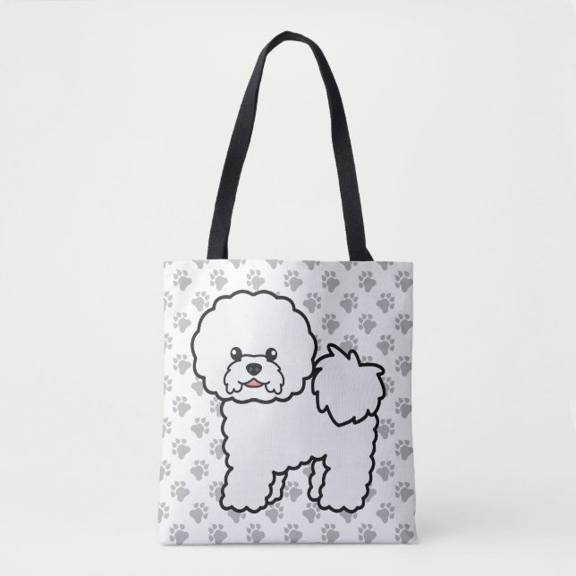 Tote Bag Bichon Frise Cute Cartoon Chien & Paws (Devant)