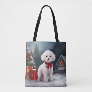 Tote Bag Bichon Frise Dog à Noël de neige