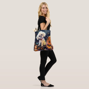Tote Bag Bichon Frise Halloween avec citrouilles effrayante
