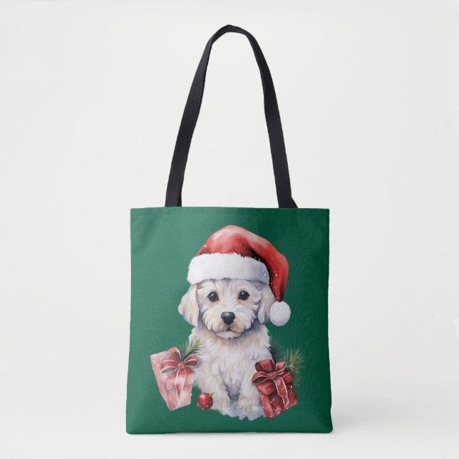 Tote Bag Bichon frisé mignon à Noël (Devant)