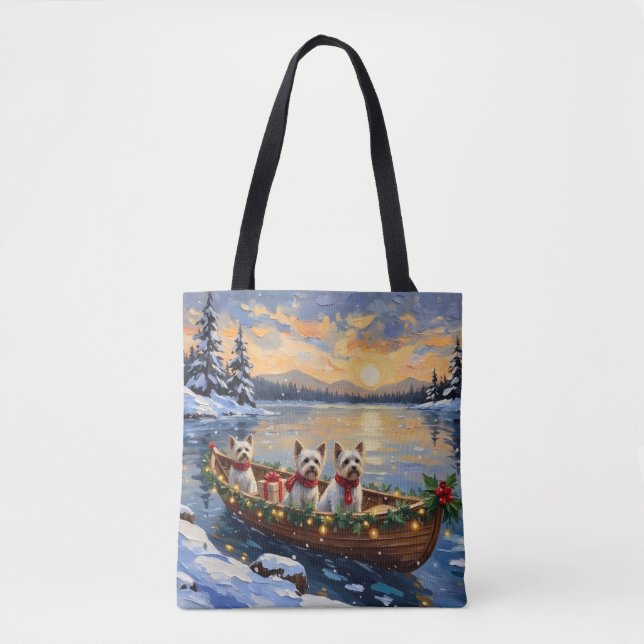 Tote Bag Bichon Frise Noël Bateau Fêtes (Devant)
