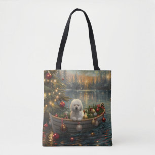 Tote Bag Bichon Frise Noël Festive Voyage