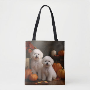 Tote Bag Bichon Frise Puppy Automne Citrouille délice