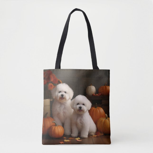 Tote Bag Bichon Frise Puppy Automne Citrouille délice (Devant)