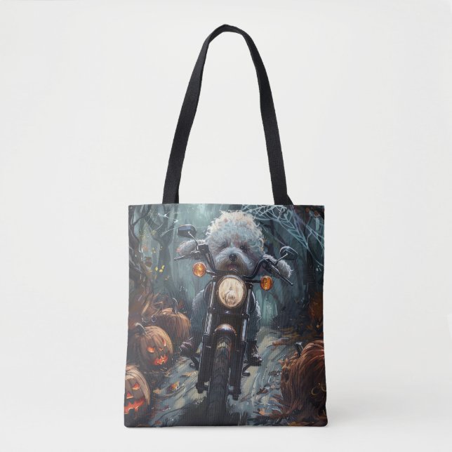Tote Bag Bichon Frise Riding Moto Halloween Scandale (Devant)