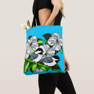 Tote Bag Bickadee Parmi Les Fleurs De Dogwood