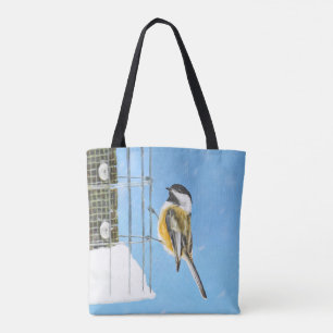 Tote Bag Bickadee sur la peinture d'alimentation - Oiseaux
