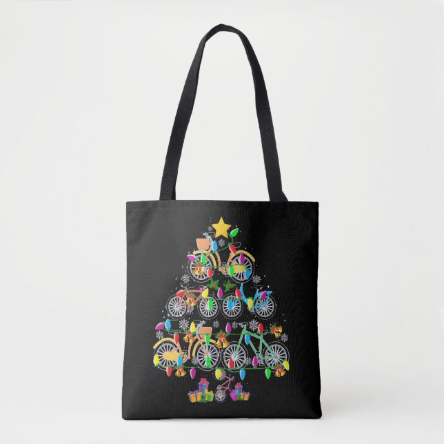 Tote Bag Bicycle Christmas Tree Funny Biker Bicyclist (Devant)