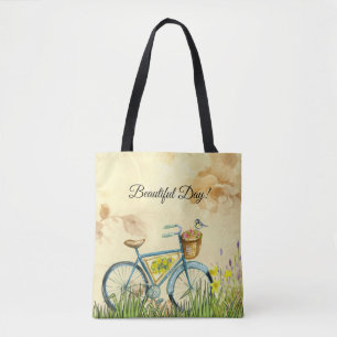 Tote Bag Bicyclette bleu jaune