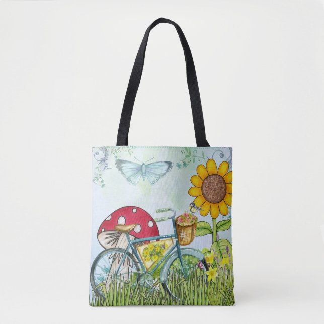 Tote Bag Bicyclette bleu mignon papillon (Devant)