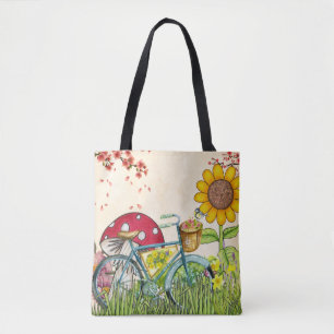 Tote Bag Bicyclette bleu Tournesol jaune