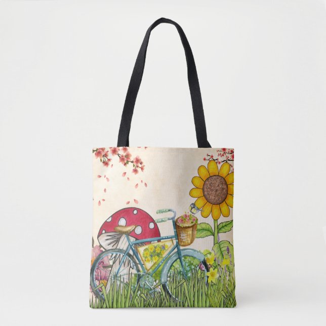 Tote Bag Bicyclette bleu Tournesol jaune (Devant)