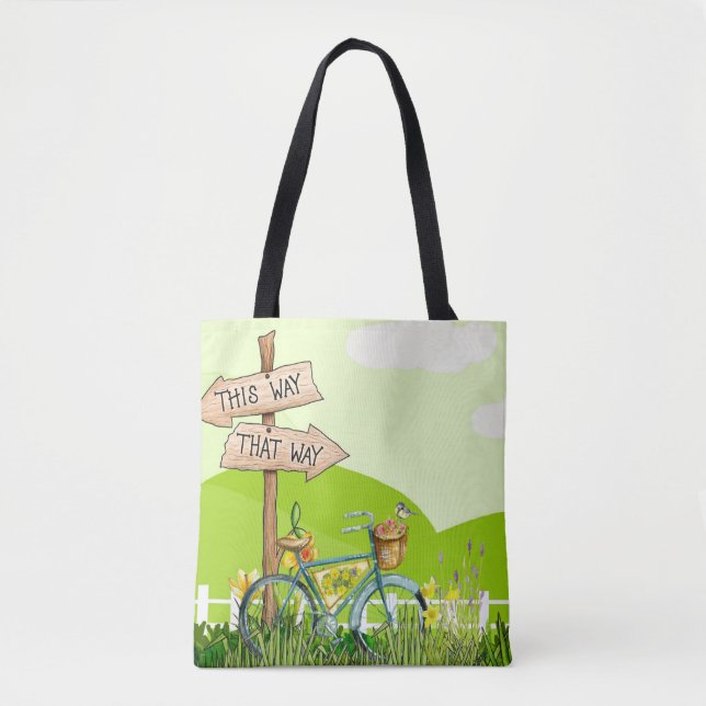 Tote Bag Bicyclette Bleue Fleur Jaune (Devant)
