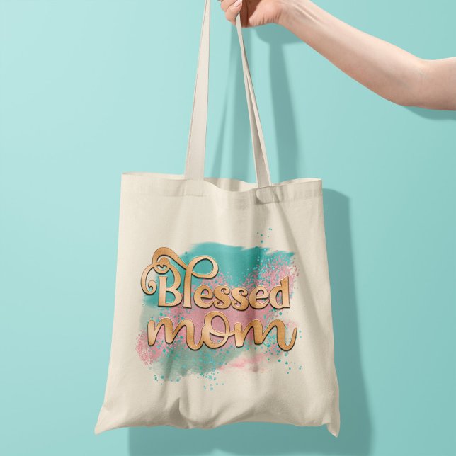 Tote Bag Bienheureux maman Turquoise rose et or Parties sci (Créateur téléchargé)