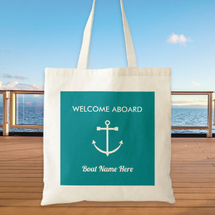 Tote Bag Bienvenue à bord Nom du bateau Ancre nautique