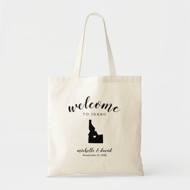 Tote Bag Bienvenue à Idaho | Mariage de silhouette d'état (Devant)