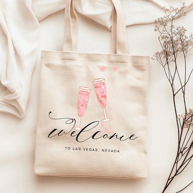 Tote Bag Bienvenue à la Destination EVJF Champagne Rose (Créateur téléchargé)