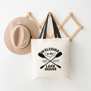 Tote Bag Bienvenue à Lake House Pagaies de canoë rustique