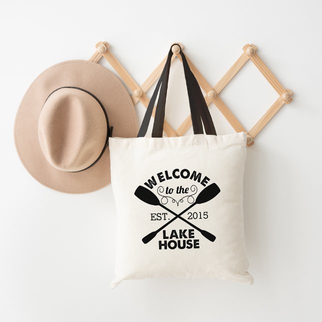 Tote Bag Bienvenue à Lake House | Pagaies de canoë rustique (Créateur téléchargé)