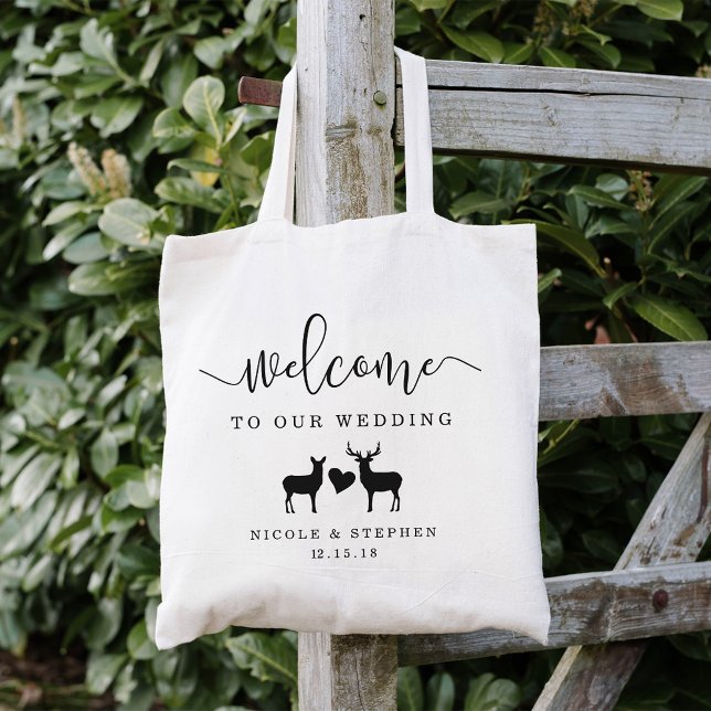 Tote Bag Bienvenue au Mariage des cerfs de Woodland (Créateur téléchargé)