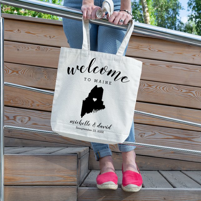 Tote Bag Bienvenue dans le Maine | Mariage de silhouette d' (Créateur téléchargé)