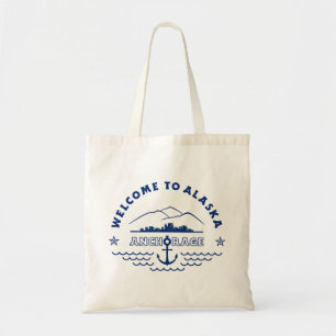 Tote Bag Bienvenue en Alaska. Ancrage - Logo bleu