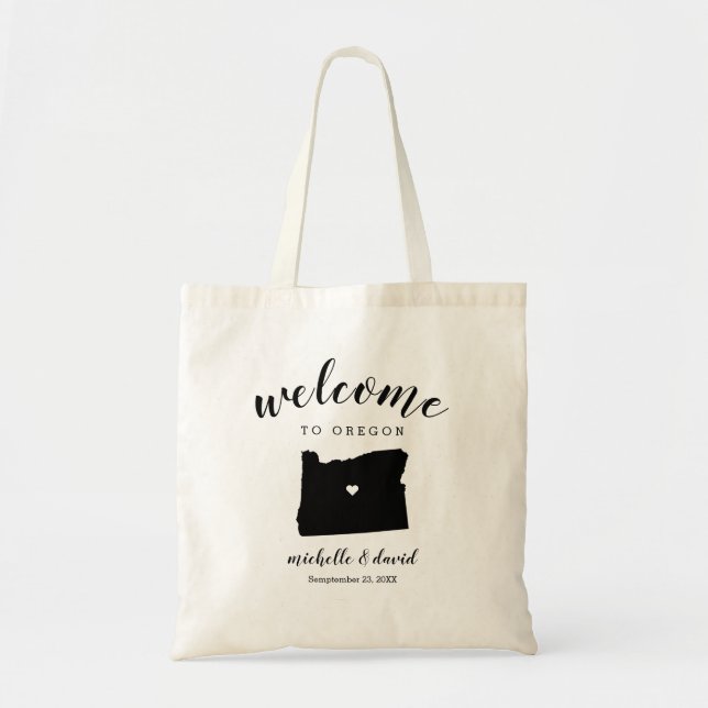 Tote Bag Bienvenue en Oregon | Mariage de silhouette d'état (Devant)