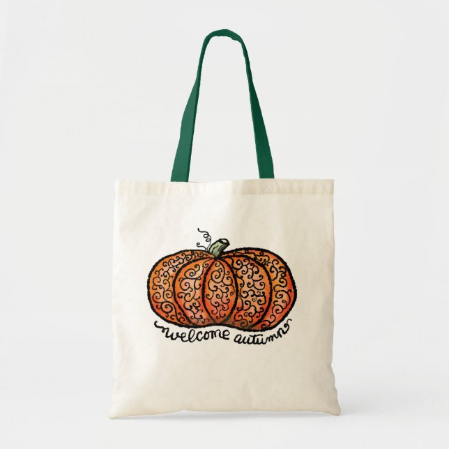 Tote Bag Bienvenue filigrane citrouille d'automne (Devant)