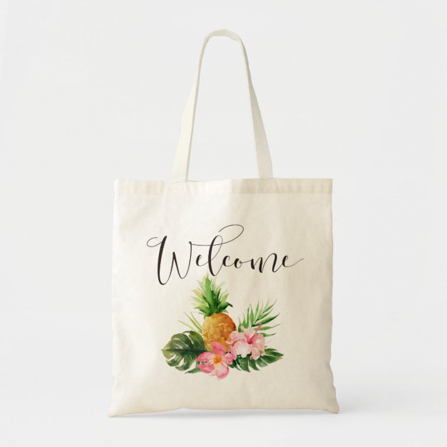 Tote Bag Bienvenue Tropical Palm Tree Ananas floral (Devant)