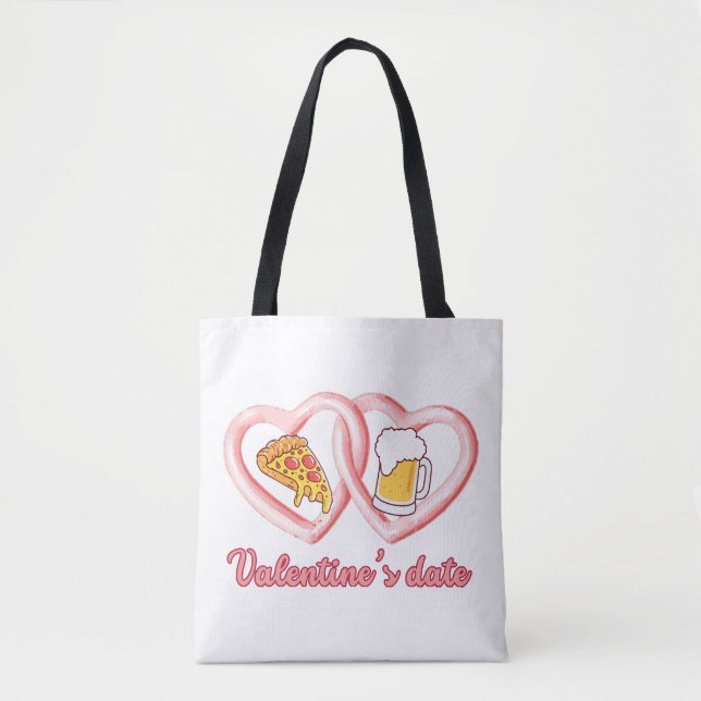 Tote Bag Bière à la pizza de Saint-Valentin (Devant)