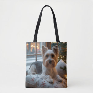 Tote Bag Biewer Terrier avec lumières de Noël pour les Fête