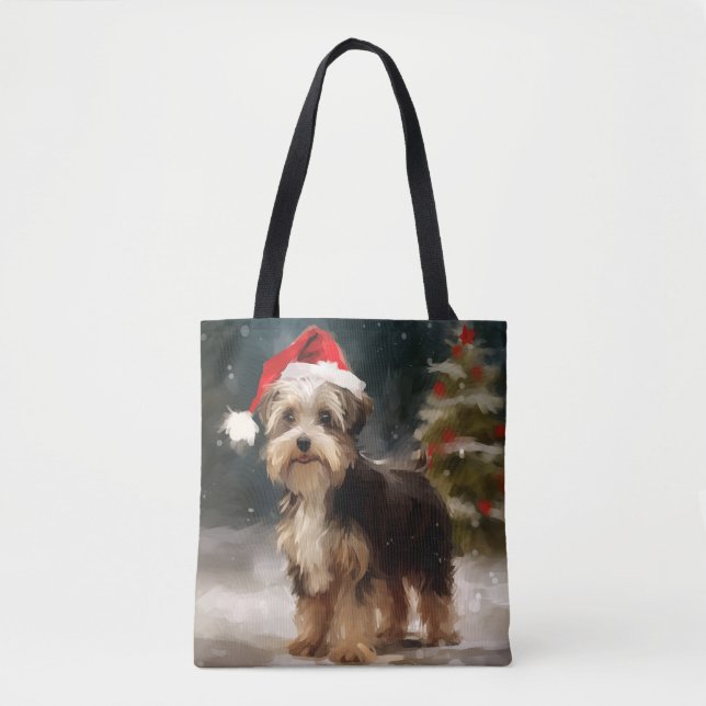 Tote Bag Biewer Terrier Chien dans Noël de neige (Devant)