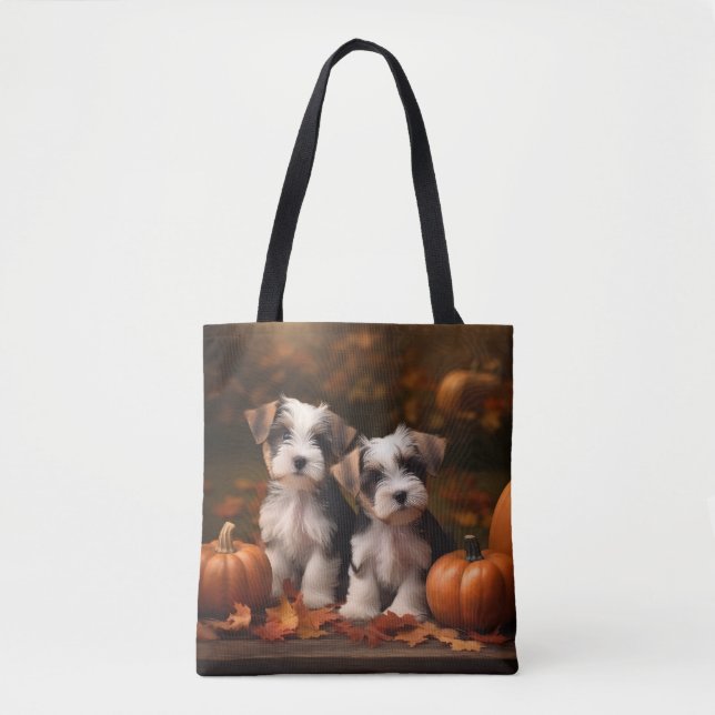 Tote Bag Biewer Terrier Chiot Automne Citrouille délice (Devant)