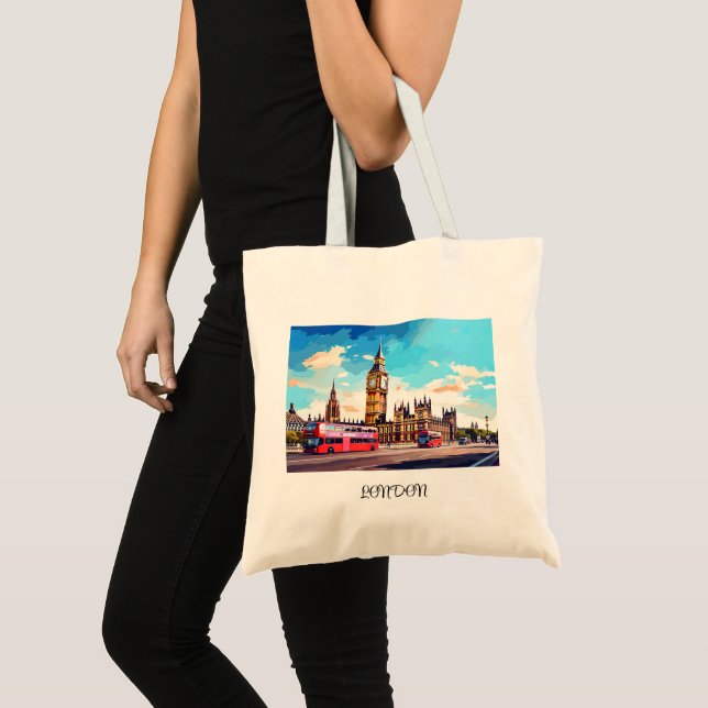 Tote Bag Big Ben et bus rouges à Londres (Devant (produit))