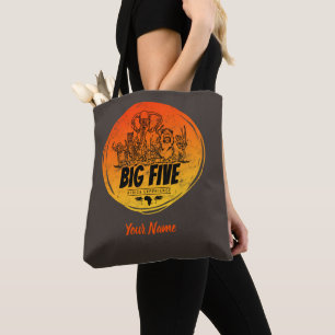 Tote Bag Big Five of Africa Safari Eléphant Vintage, Lion