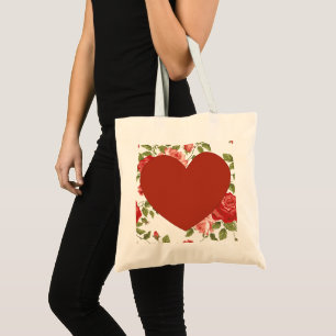 Tote Bag Big Red Heart and Flowers Arrière - plan